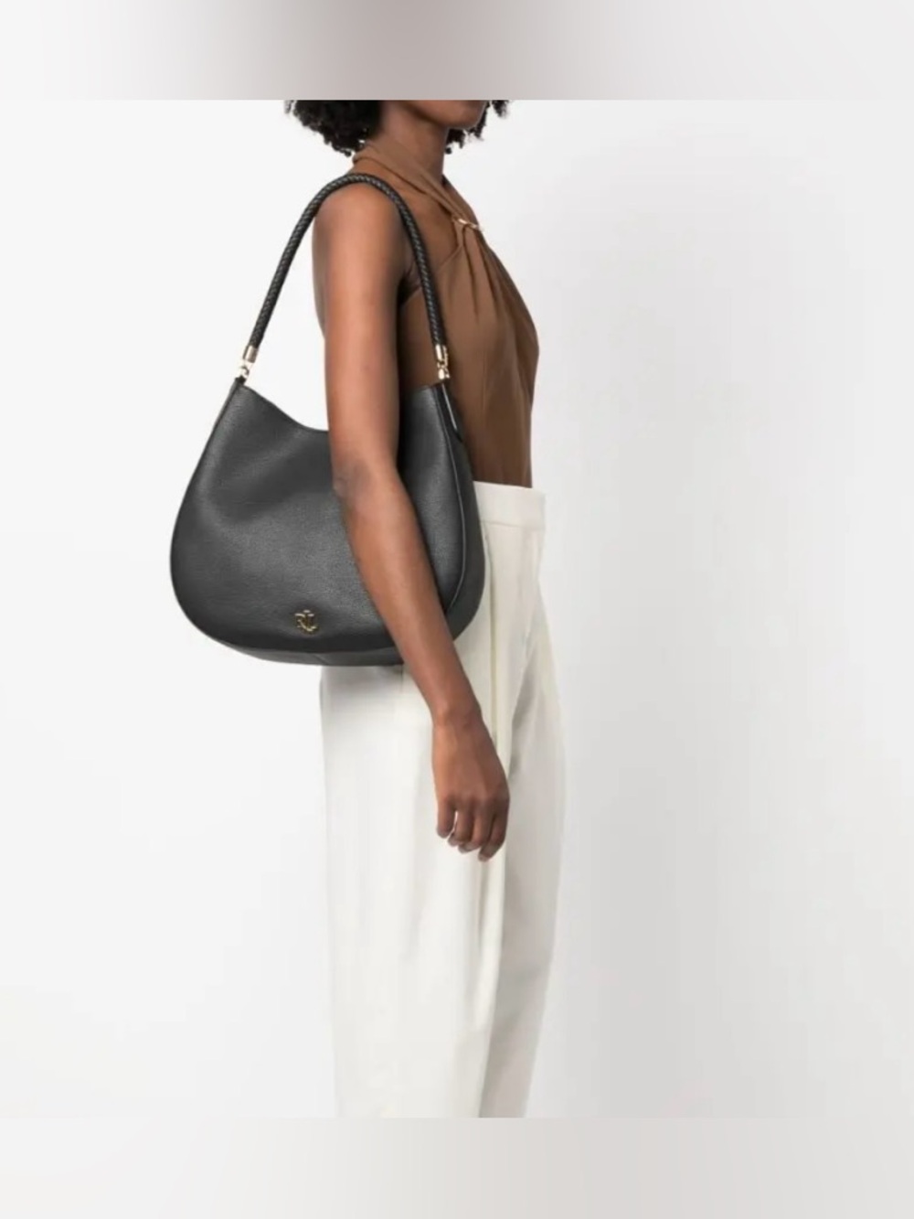 Ralph Lauren Brown Leather Shoulder Bag - Elegant Curved Hobo